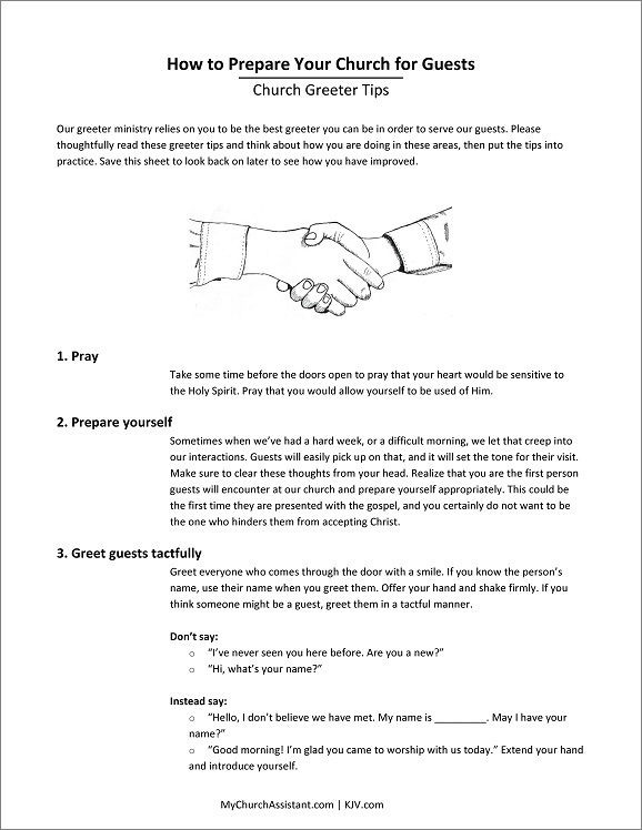 church greeter tips handout sheet